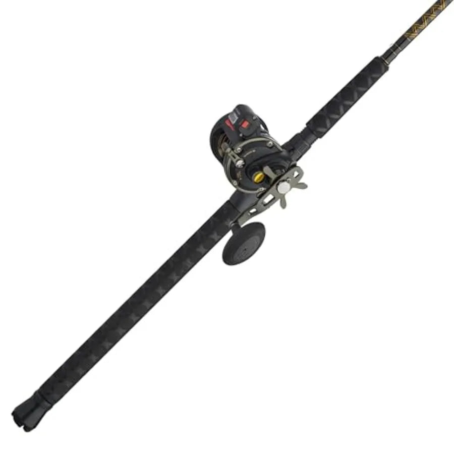 Squall II Level Wind Conventional Reel and Fishing Rod Combo Black Gold for Saltwater Fishing HeavyDuty Construction with