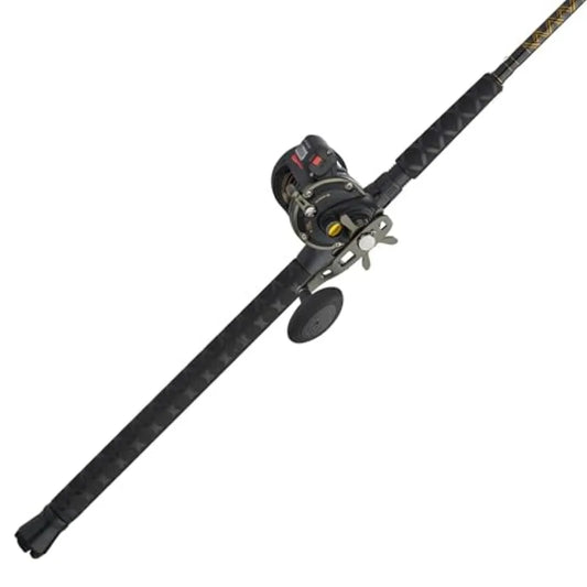 Squall II Level Wind Conventional Reel and Fishing Rod Combo Black Gold for Saltwater Fishing HeavyDuty Construction with