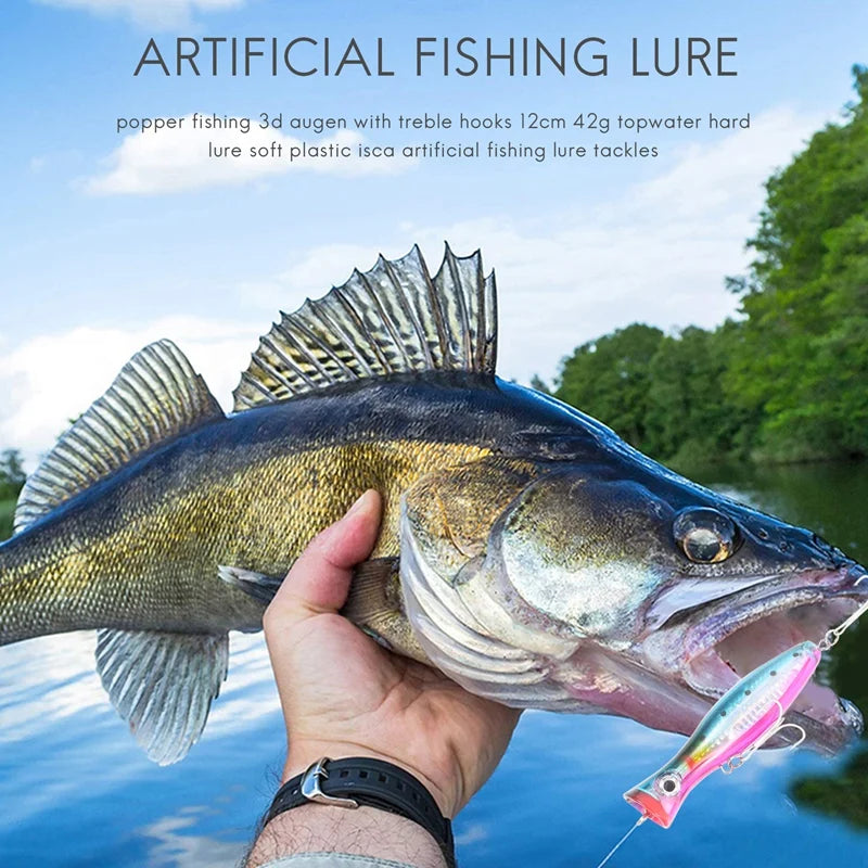 1 Pcs Popper Fishing 3D Augen With Treble Hooks 12Cm 42G Topwater Hard Lure Soft Plastic Isca Artificial Fishing Lure Tackles