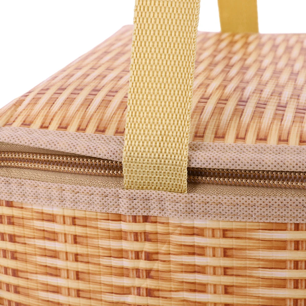 Lunch Box Baskets Insulated Thermal Waterproof Barbecue Food Container Rattan Storage Handbag Camping Bag 22x14x12cm