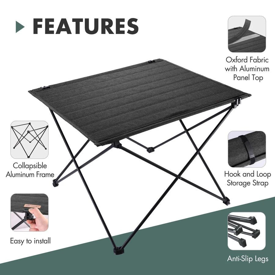 Folding Camping Table with Carry Bag, Portable Lightweight Beach Table with Oxford Fabric and Reinforced Aluminum Panel for Outd