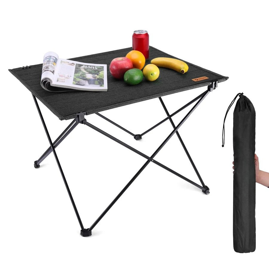 Folding Camping Table with Carry Bag, Portable Lightweight Beach Table with Oxford Fabric and Reinforced Aluminum Panel for Outd