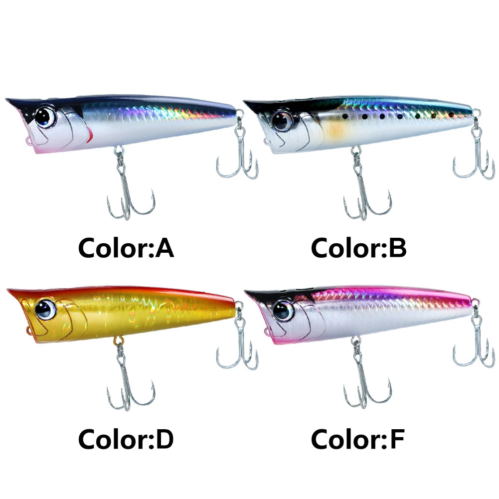 Popper Fishing Lure with Hook Floating Fishing Lure 3D Eyes Artificial Wobbler Swimbait for Freshwater Saltwater Surface Fishing