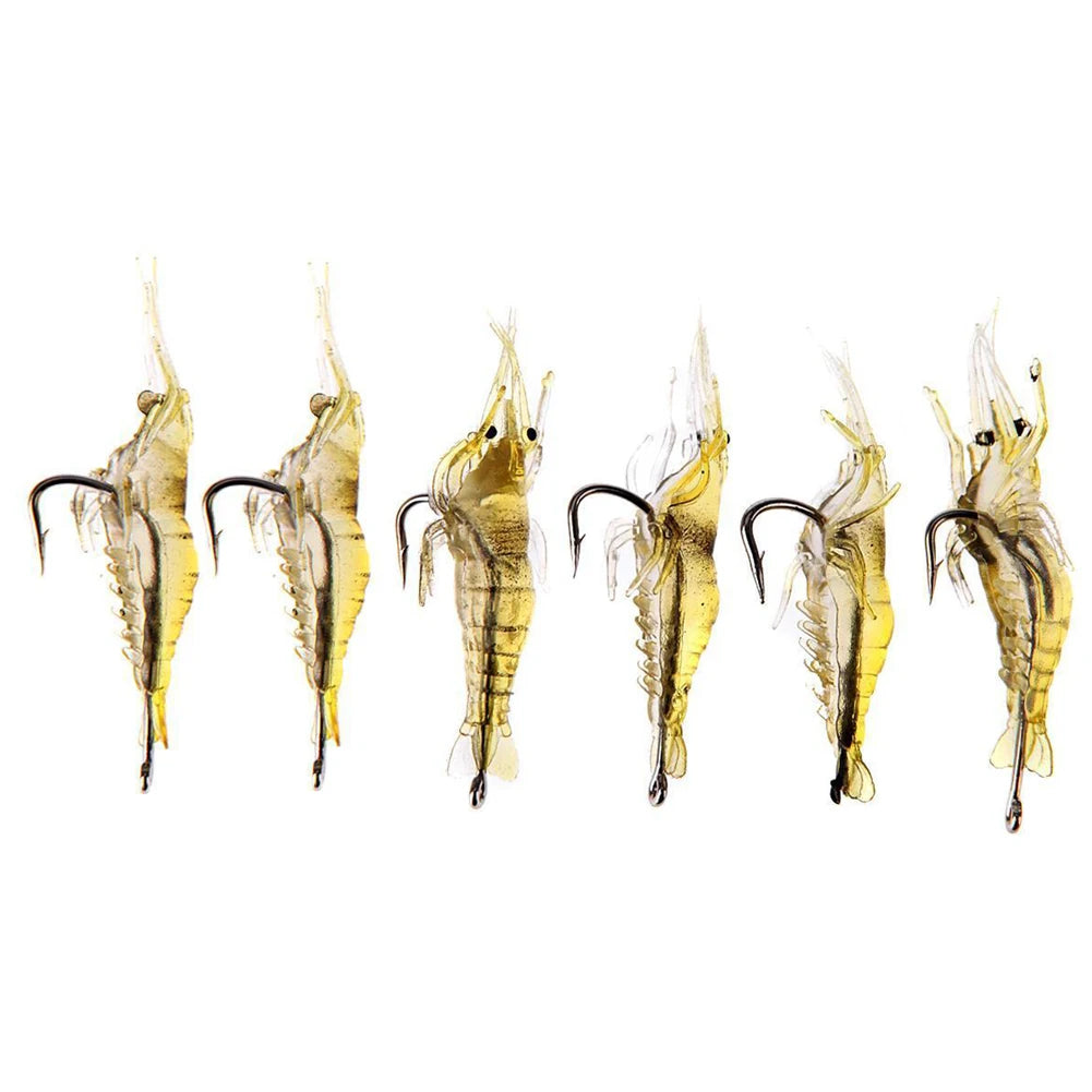 6pcs Shrimp Artificial Bait with Hooks Simulation Soft Prawn Carp Wobbler Shrimp Lure Sea Fishing Accessories
