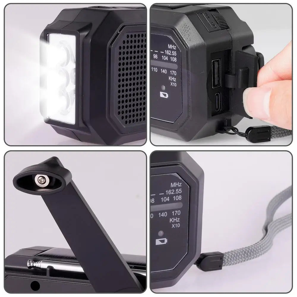 Wind Up Radio USB Rechargeable Solar Powered Radio Mobile Charging FM Radio LED Flashlight Camping Hand-Cranked Lighting Radio