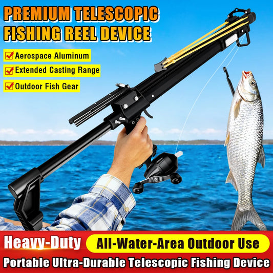 Heavy-Duty Fishing Slingshot, Professional Pole Stretching Shooting Catapult with Reel,Adjustable Telescopic Outdoor Fishing Use