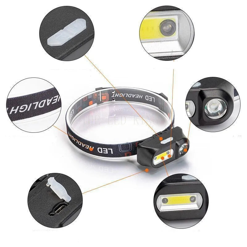 Portable Rechargeable LED Headlamp Fishing Headlamp Torch Outdoor Super Bright Headlamp Waterproof Camping Hunting Head Lamp