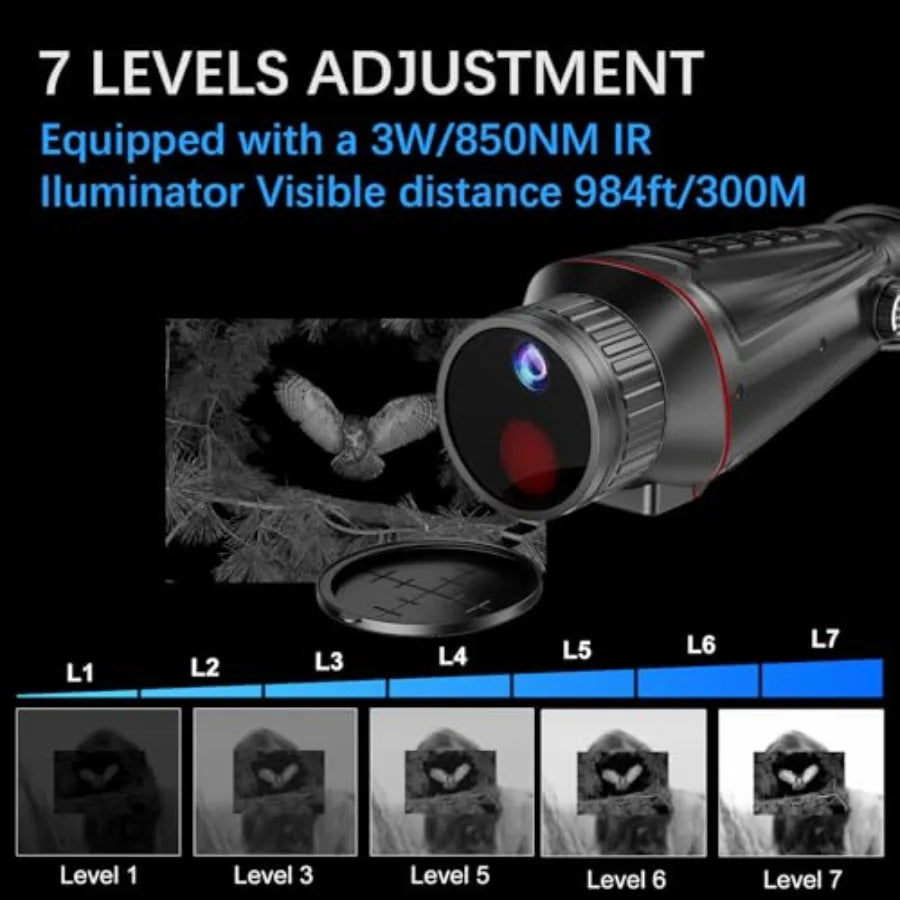 4K Digital Night Vision Monocular with Infrared Illuminator and Video Recording Manual Focus and Diopter Black for Hunting and