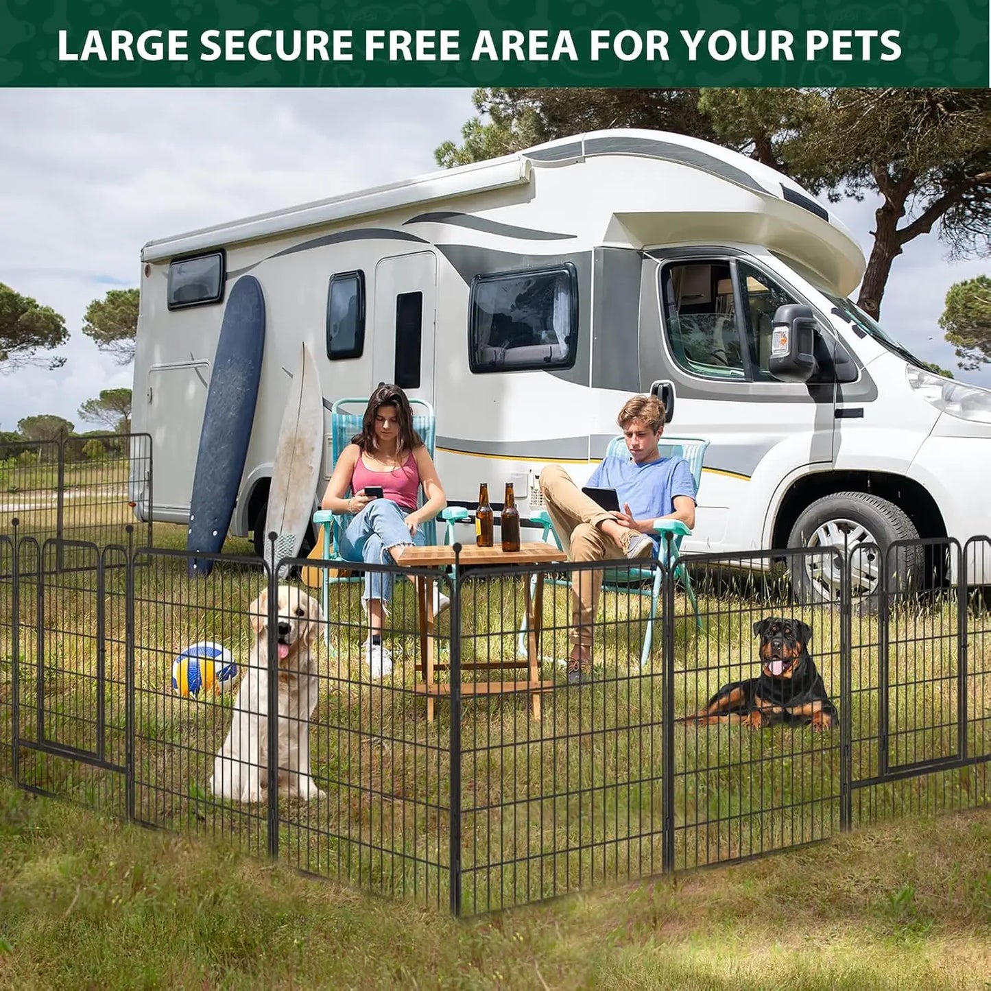 16-Panel 40" High Metal Dog Playpen with Gate, Portable Pet Fence for Outdoor/Indoor Use, RV Camping
