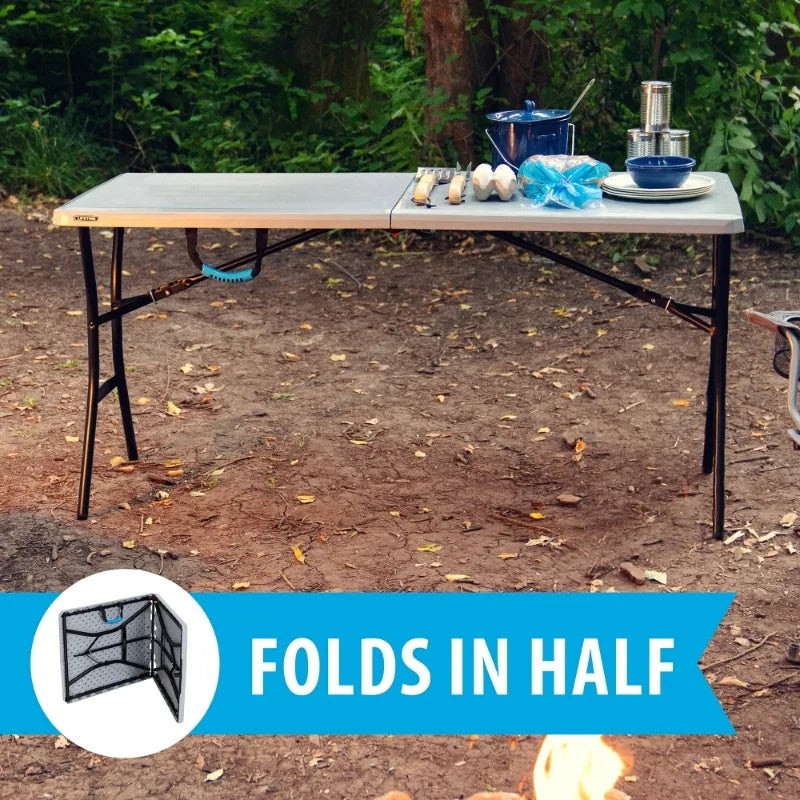 5 Foot Rectangle Fold-in-Half Table, Indoor/Outdoor Essential, Gray, 60.3" x 25.5" (80861)