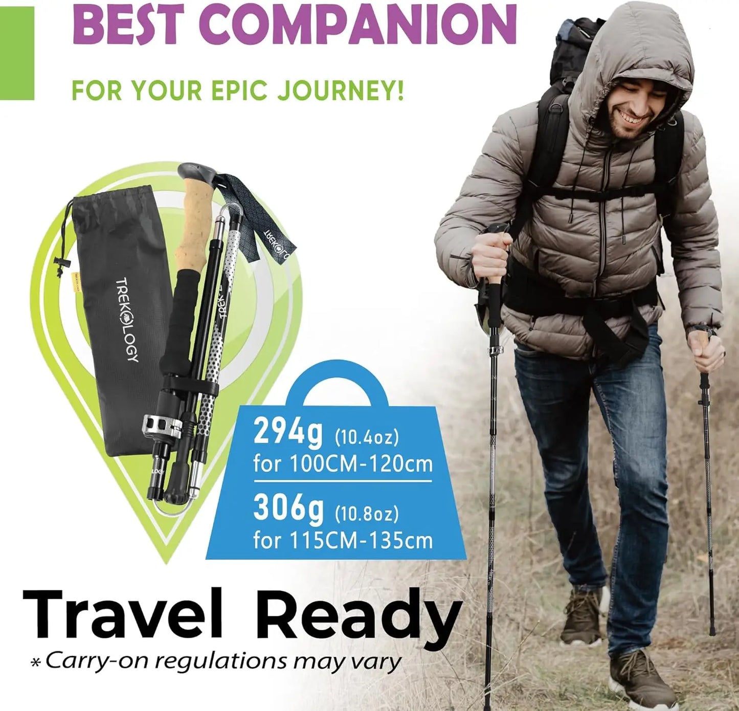 Collapsible Hiking Poles for Seniors, Women & Men - 2pc Set with Balance Support