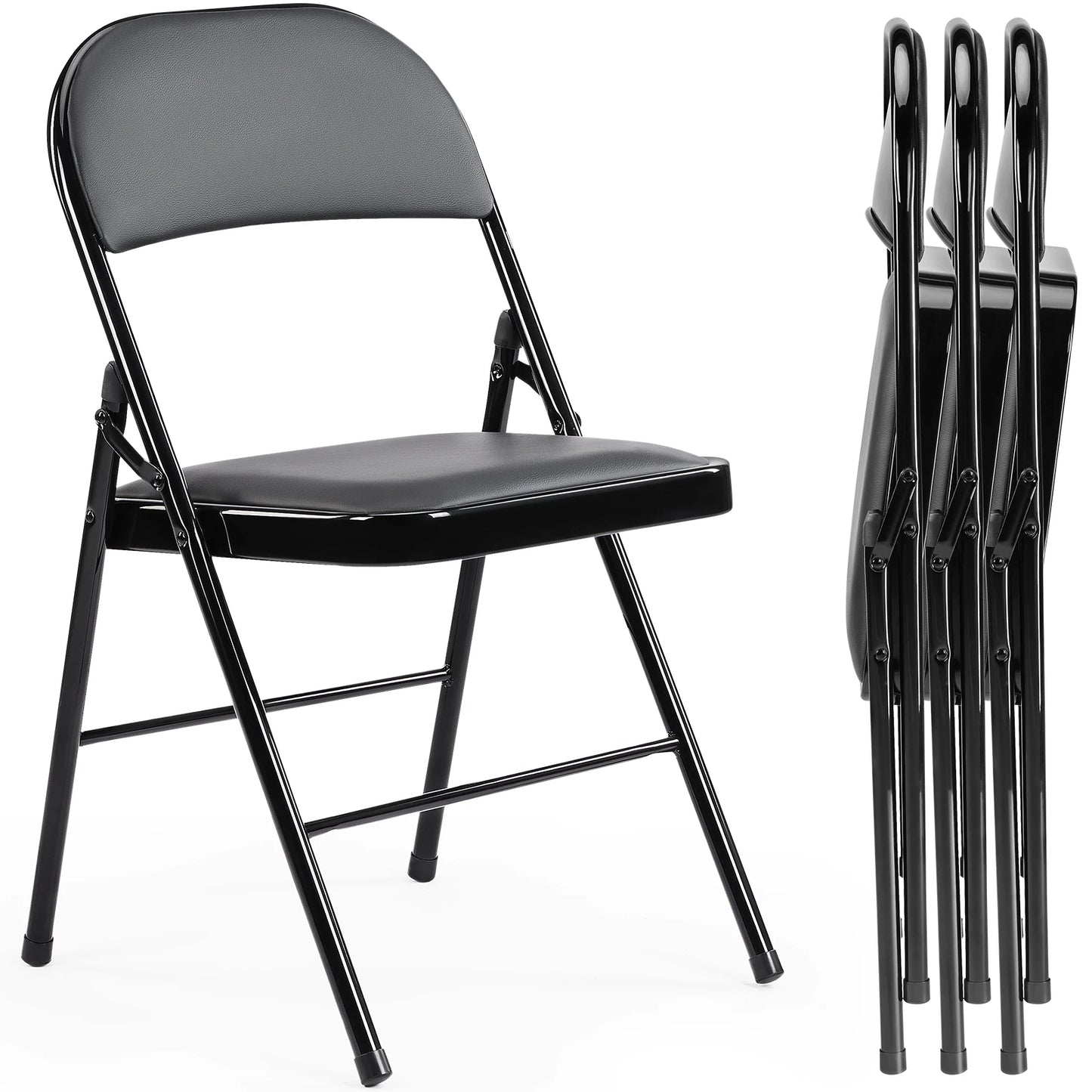 Padded Folding Chair 4 Pack Sturdy Metal Living Room Dinner Chairs Easy to Use Storage Outdoor Home Office