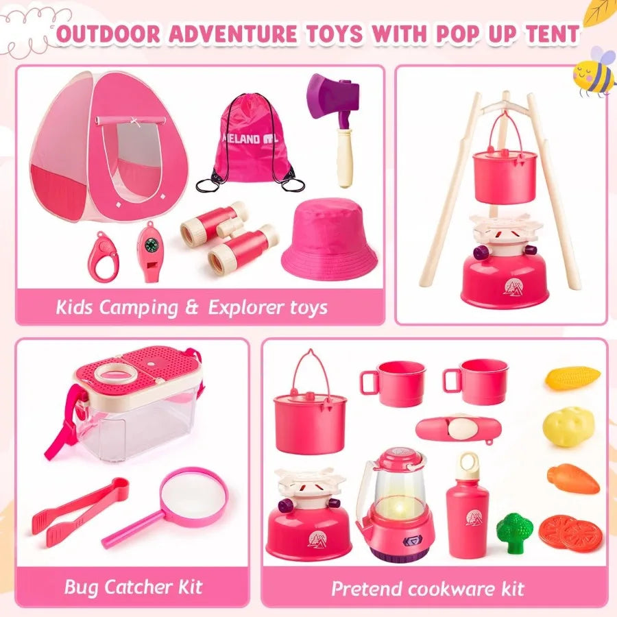 Meland Camping Set for Girls - Indoor Outdoor Pretend Play Tent Toy with Colorful Design and Durable Fabric Perfect Christmas B