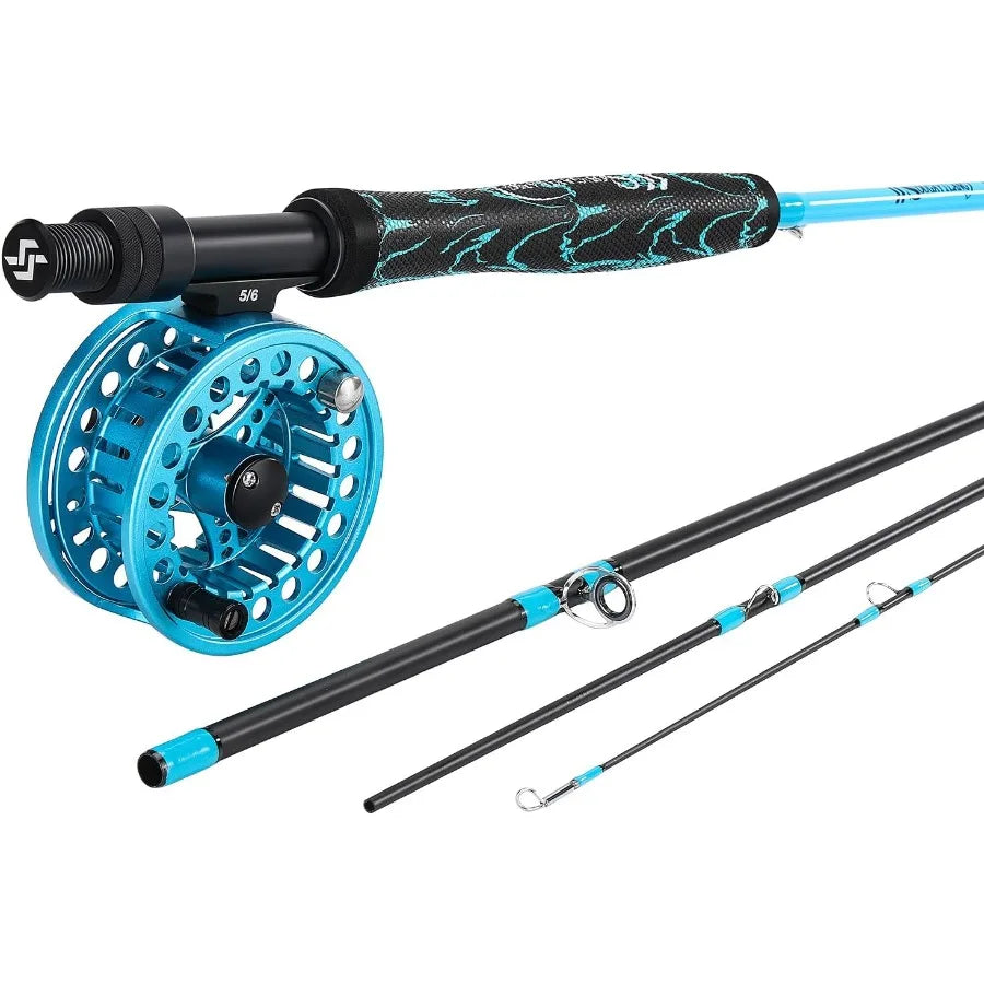 Standard Fly Fishing Combo Starter Kit 5 6 Weight 9' Fly Rod with SuperPolymer Handle for Precision Casting and Com