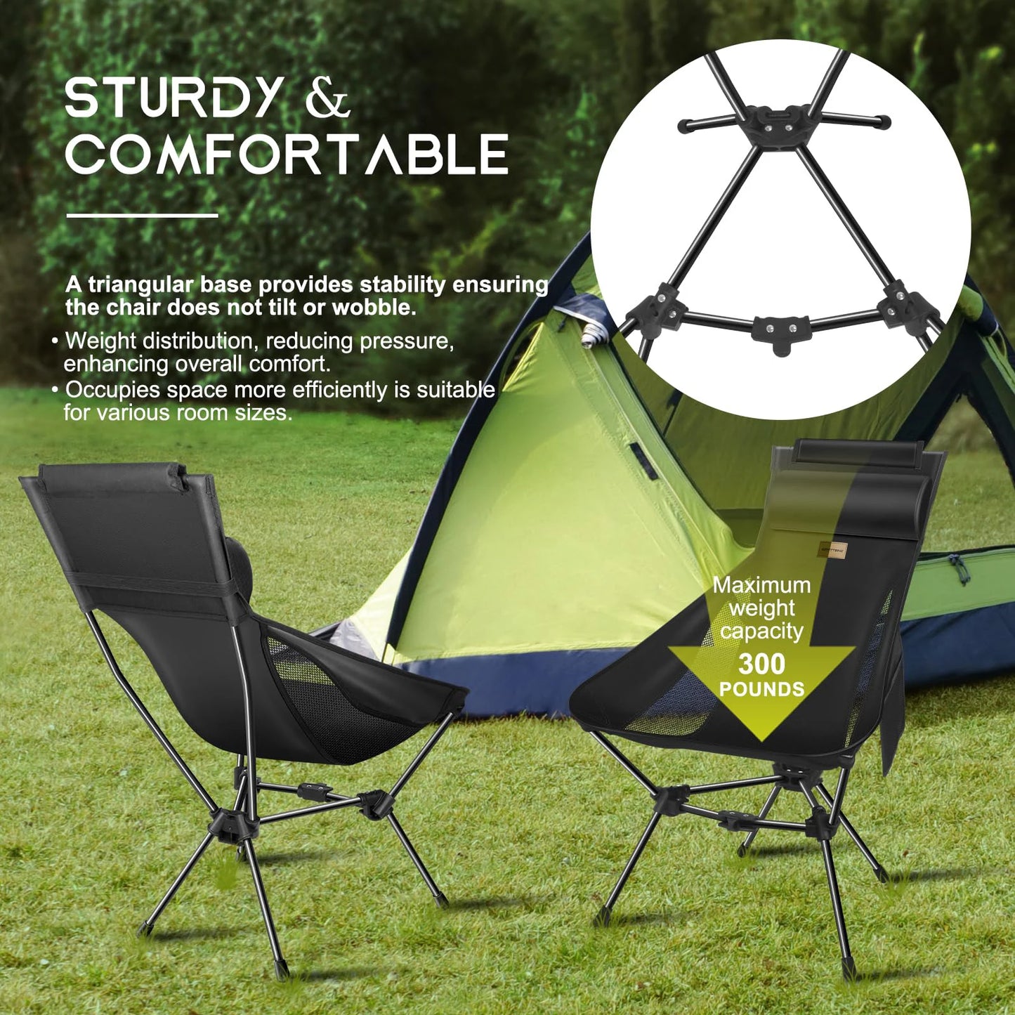 WESTTUNE Outdoor Folding Chairs with Headrest and Storage Bag Lightweight Chair for Outside Camping Hiking Travel Beach Sports