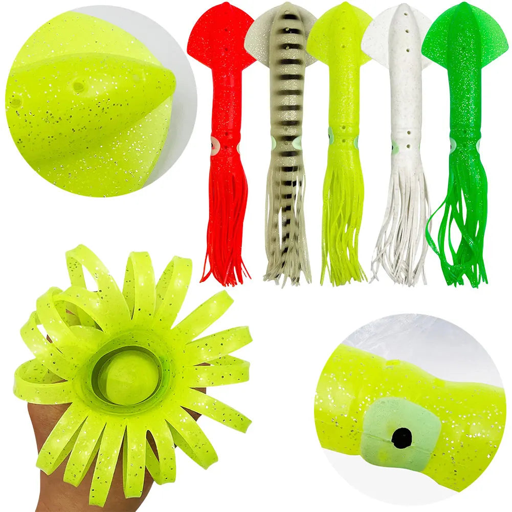 5Pcs 30cm Fishing Soft Lures Luminous Octopus Sea Fishing Wobbler Fishing Soft Bait Artificial Silicone Squid Bait for Saltwater