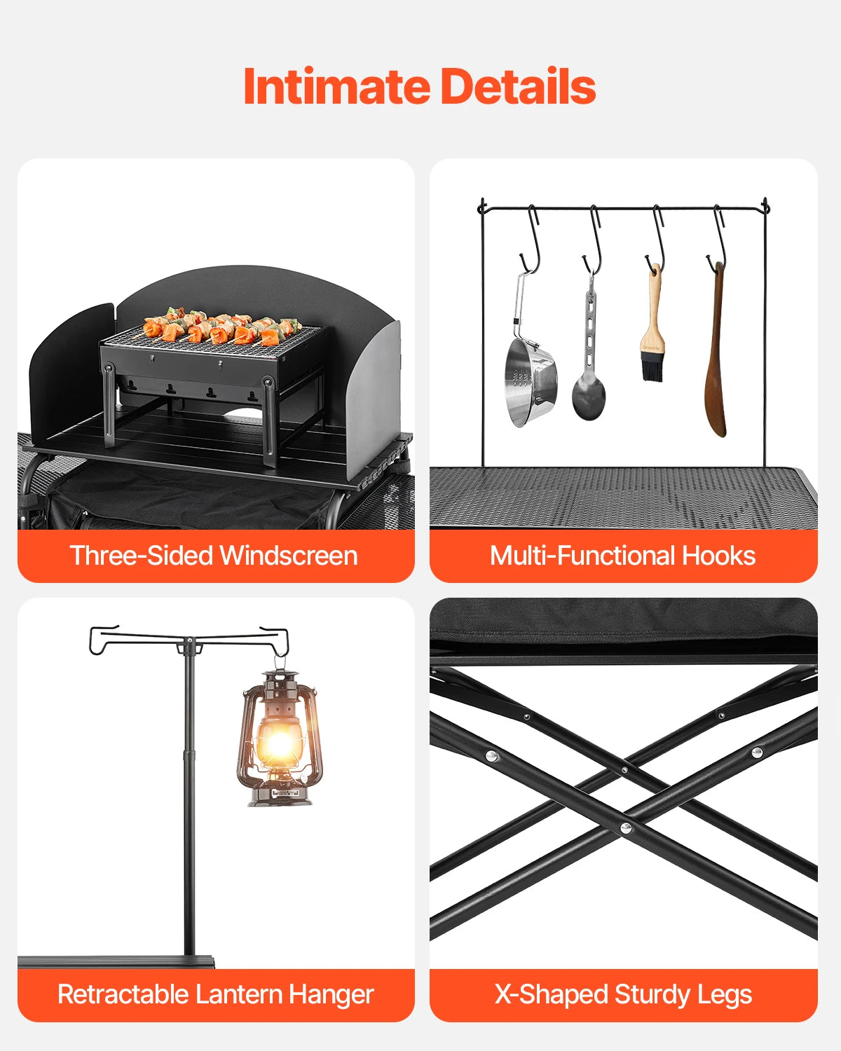SucceBuy Camping Kitchen Table Aluminum Portable Cook Station with 3 Storage Cupboard Carrying Bag Quick Set-up for BBQ Picnic