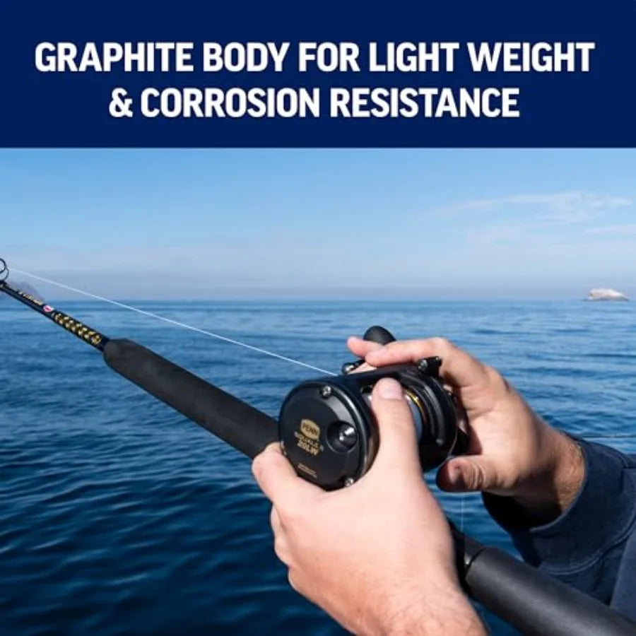 Squall II Level Wind Conventional Reel and Fishing Rod Combo Black Gold for Saltwater Fishing HeavyDuty Construction with