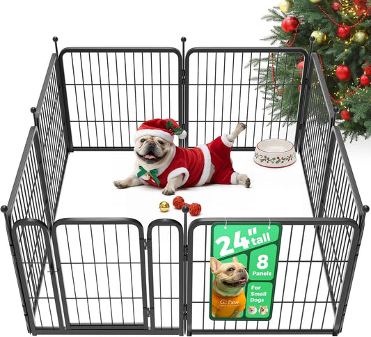 8-Panel Dog Playpen for Indoor, Yard, RV Camping - 24 Inch, Ideal for Small Dogs and Puppies in Black