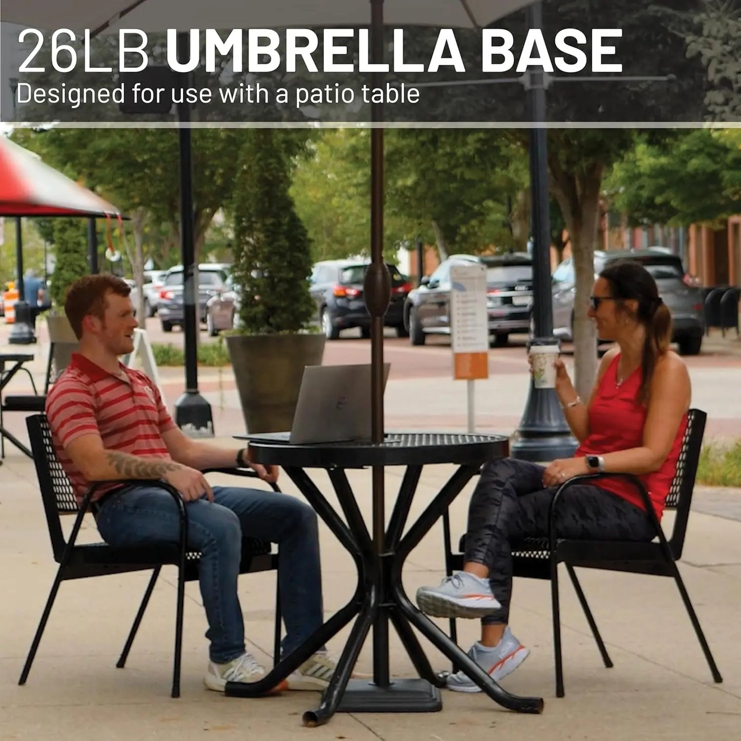 26lb Cast Stone Outdoor Umbrella Stand Base for Patio Tables, Fits 1.3-1.8" Poles, Black