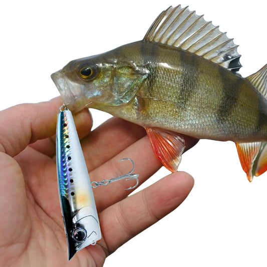 Popper Fishing Lure with Hook Floating Fishing Lure 3D Eyes Artificial Wobbler Swimbait for Freshwater Saltwater Surface Fishing