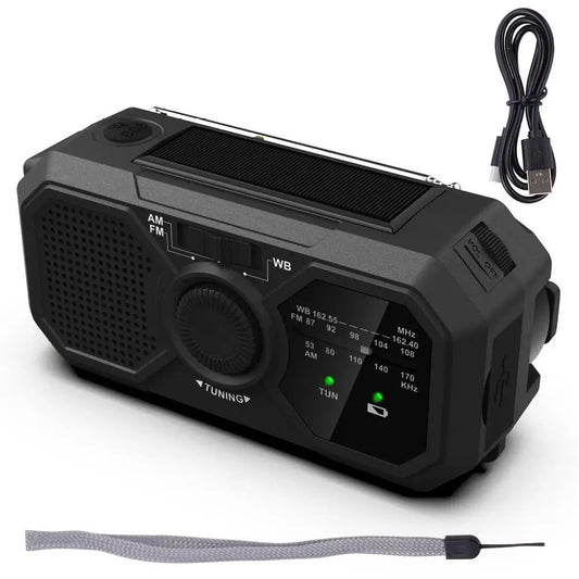 Wind Up Radio USB Rechargeable Solar Powered Radio Mobile Charging FM Radio LED Flashlight Camping Hand-Cranked Lighting Radio