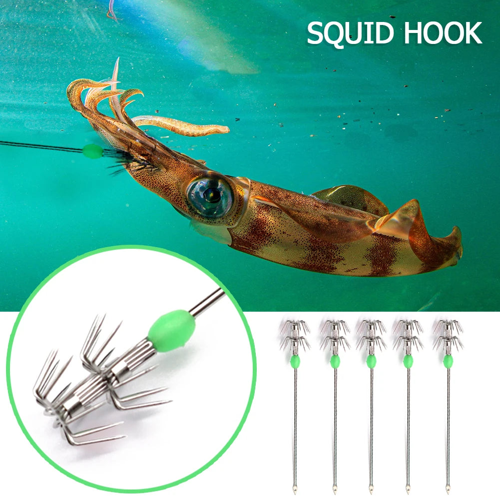 10pcs Double-Layer Umbrella Squid Hooks Stainless Steel Hook Fishing Accessories