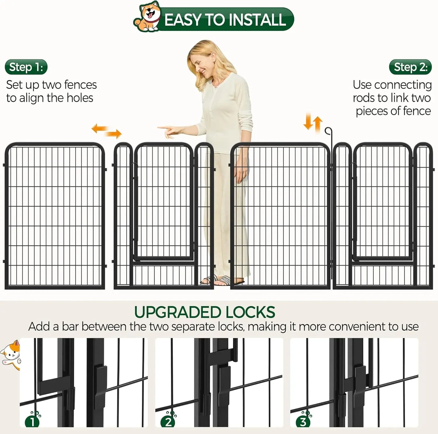 40 Inch 8-Panel Heavy Duty Metal Pet Playpen for Indoor/Outdoor Use, RV Camping, Yard, Garden