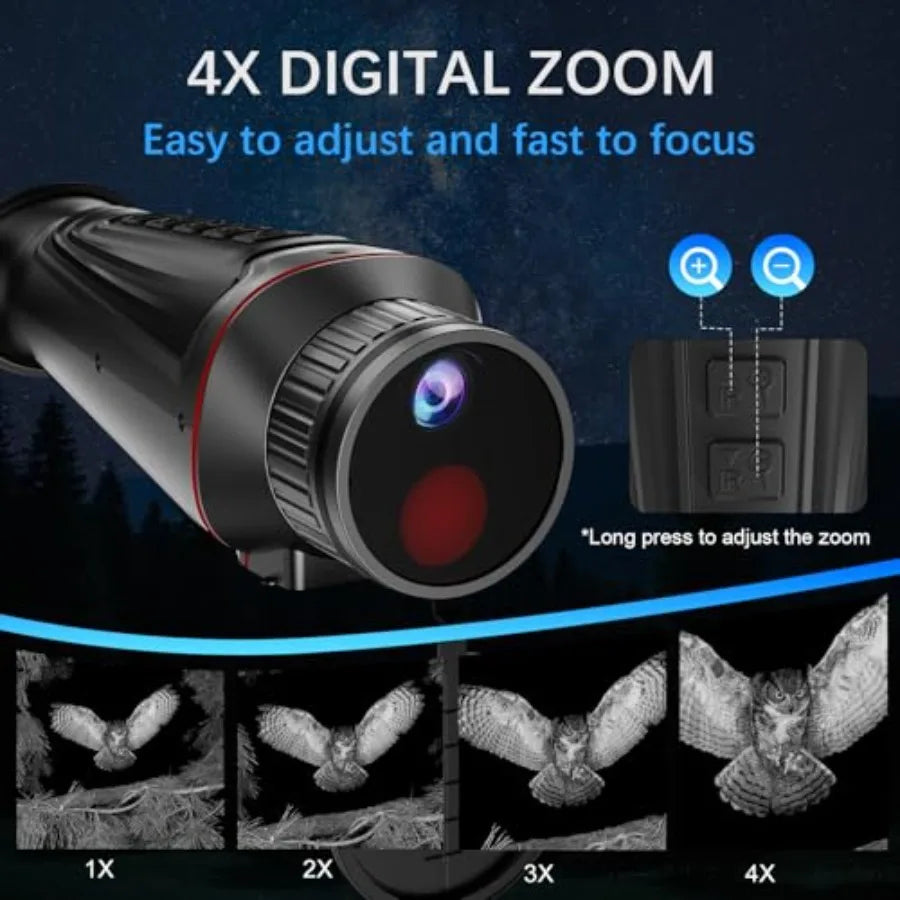 4K Digital Night Vision Monocular with Infrared Illuminator and Video Recording Manual Focus and Diopter Black for Hunting and