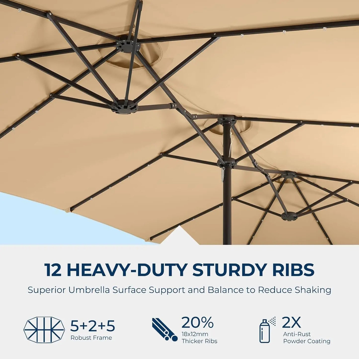 Double Sided Patio Umbrellas - 15ft Solar Lights LED Lighted Outdoor Extra Large Market Table Umbrella with Base, Customized