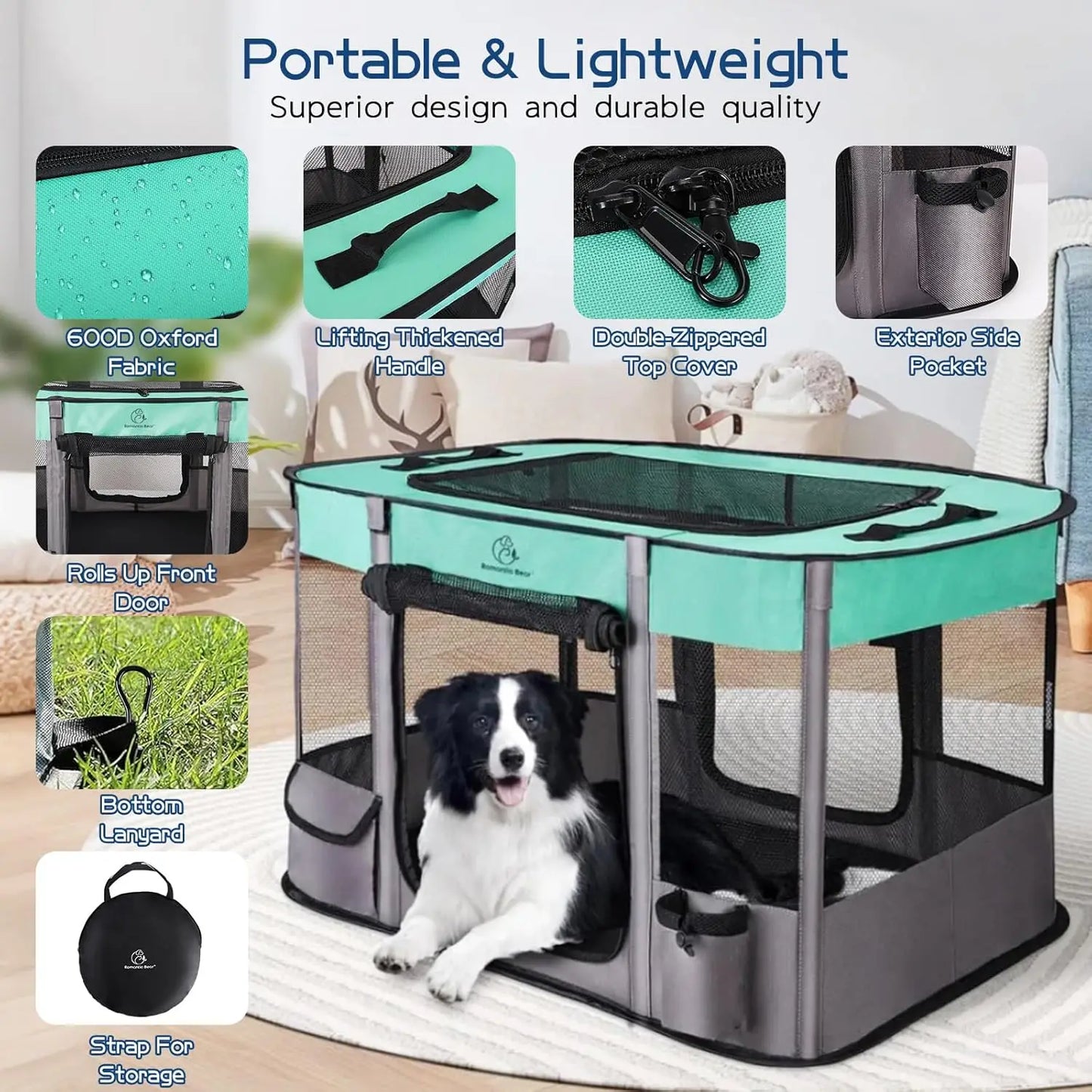 Foldable Pet Playpen Tent with Water-Resistant Cover, Portable Kennel for Small Animals Indoor Outdoor Travel Camping