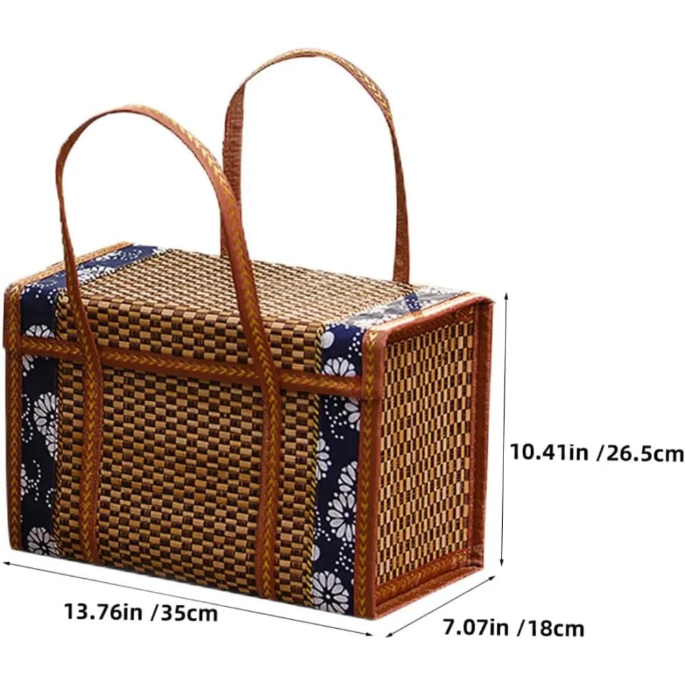 Folding Picnic Basket with Double Handles - Woven Food Storage Basket for Outdoor Family Picnics & Home Decor