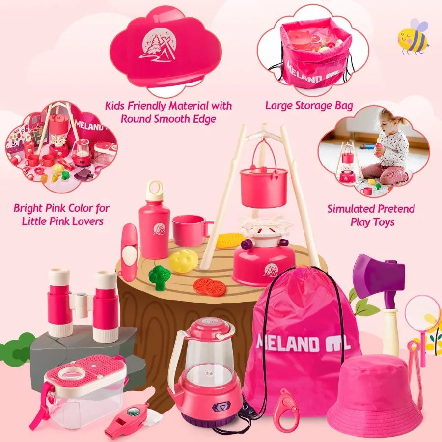 Meland Camping Set for Girls - Indoor Outdoor Pretend Play Tent Toy with Colorful Design and Durable Fabric Perfect Christmas B