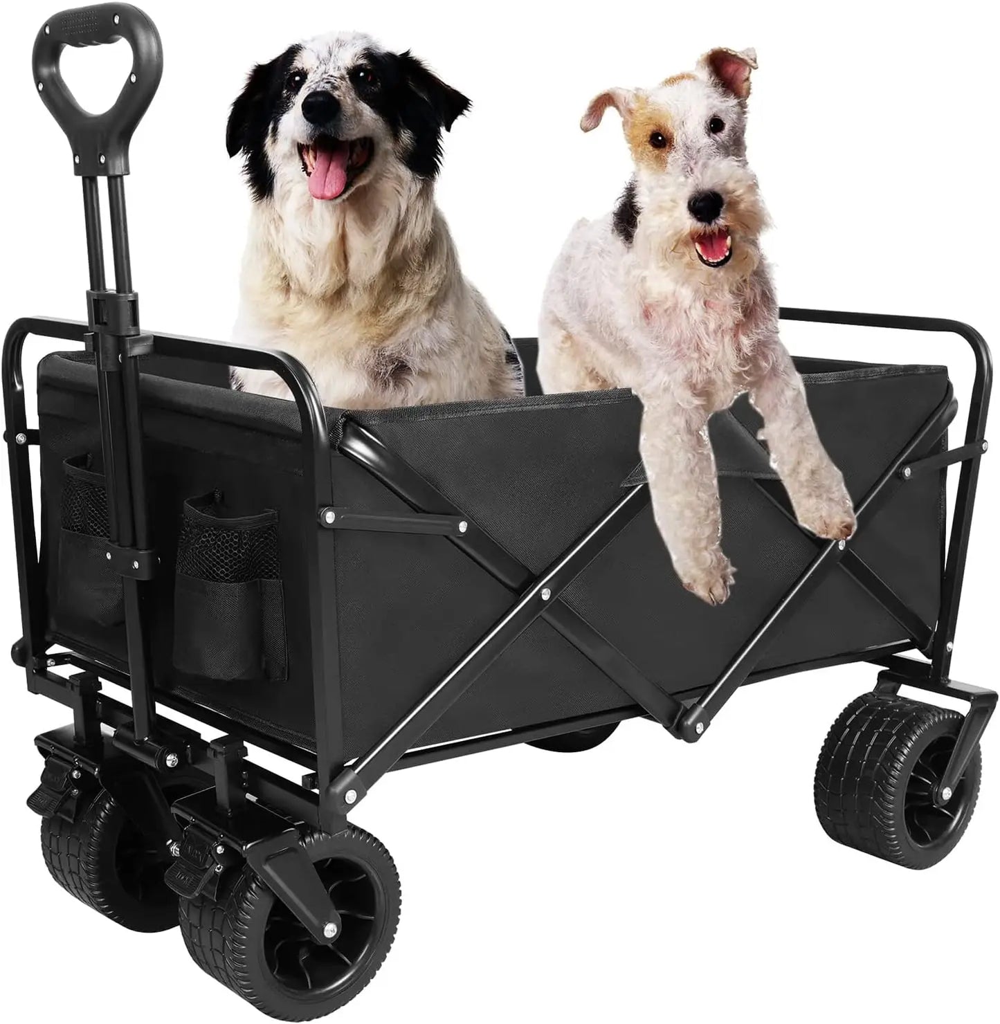 Collapsible Beach Wagon with All-Terrain Big Wheels,Folding Wagon Carts Heavy Duty with Adjustable Handle for Outdoor,Garden,Spo