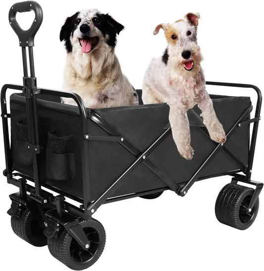 Collapsible Beach Wagon with All-Terrain Big Wheels,Folding Wagon Carts Heavy Duty with Adjustable Handle for Outdoor,Garden,Spo