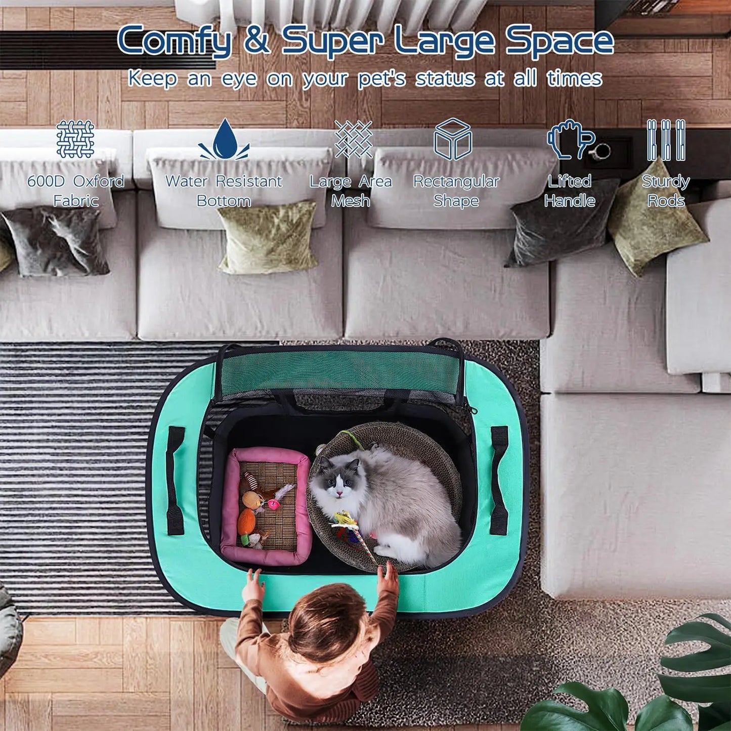 Foldable Pet Playpen Tent with Water-Resistant Cover, Portable Kennel for Small Animals Indoor Outdoor Travel Camping