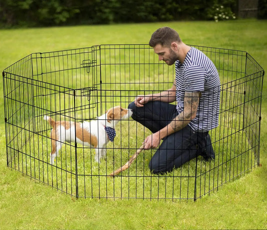 Foldable 8-Panel Dog Playpen, 24''x24'', Ideal for Indoor/Outdoor Pet Exercise & Kennel