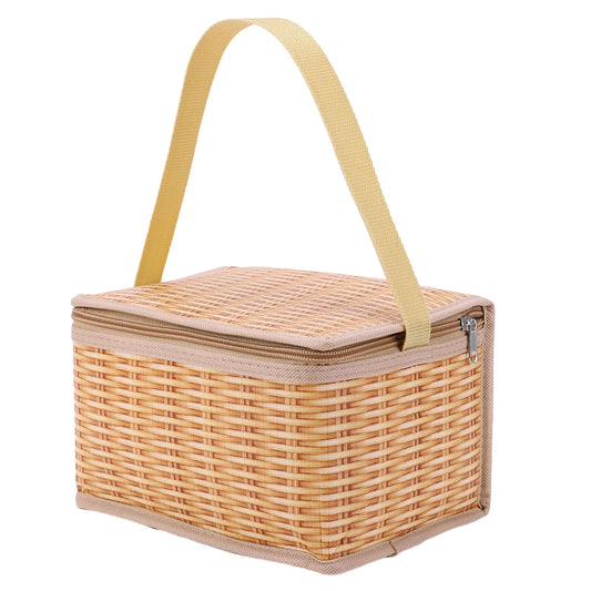 Lunch Box Baskets Insulated Thermal Waterproof Barbecue Food Container Rattan Storage Handbag Camping Bag 22x14x12cm
