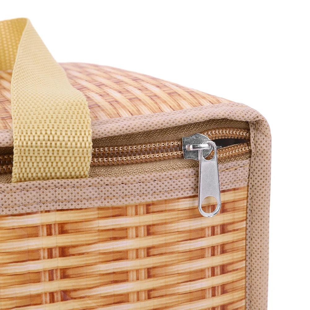 Lunch Box Baskets Insulated Thermal Waterproof Barbecue Food Container Rattan Storage Handbag Camping Bag 22x14x12cm