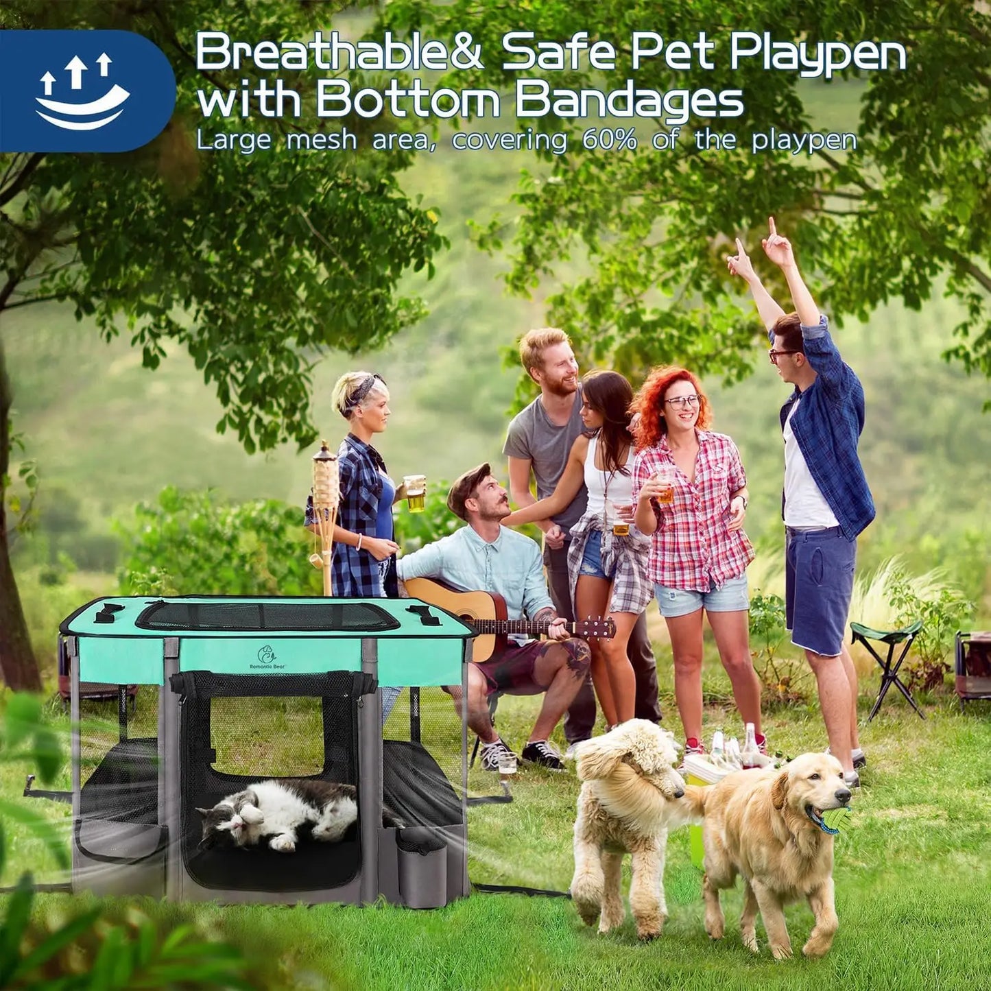 Foldable Pet Playpen Tent with Water-Resistant Cover, Portable Kennel for Small Animals Indoor Outdoor Travel Camping