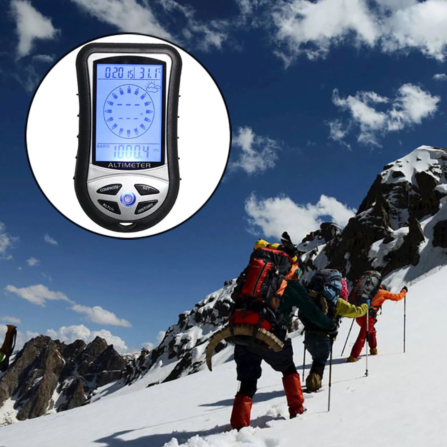 8-in-1 Handheld Digital Altimeter Compass Thermometer Backlight Outdoor Camping Travel Altimeter Barometer