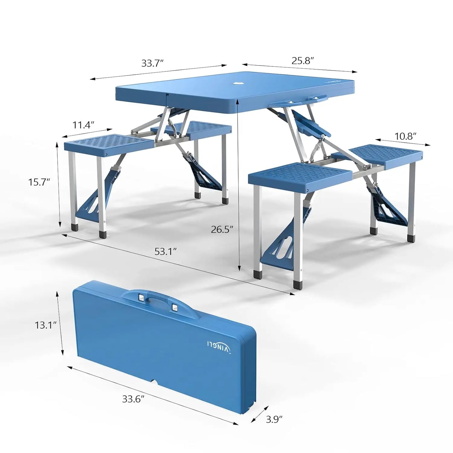 4 Ft Camping Picnic Table Set with 4 Seats w/Umbrella Hole, Folding Lightweight Suitcase Card Table-220 Lbs Support Aluminum Frame