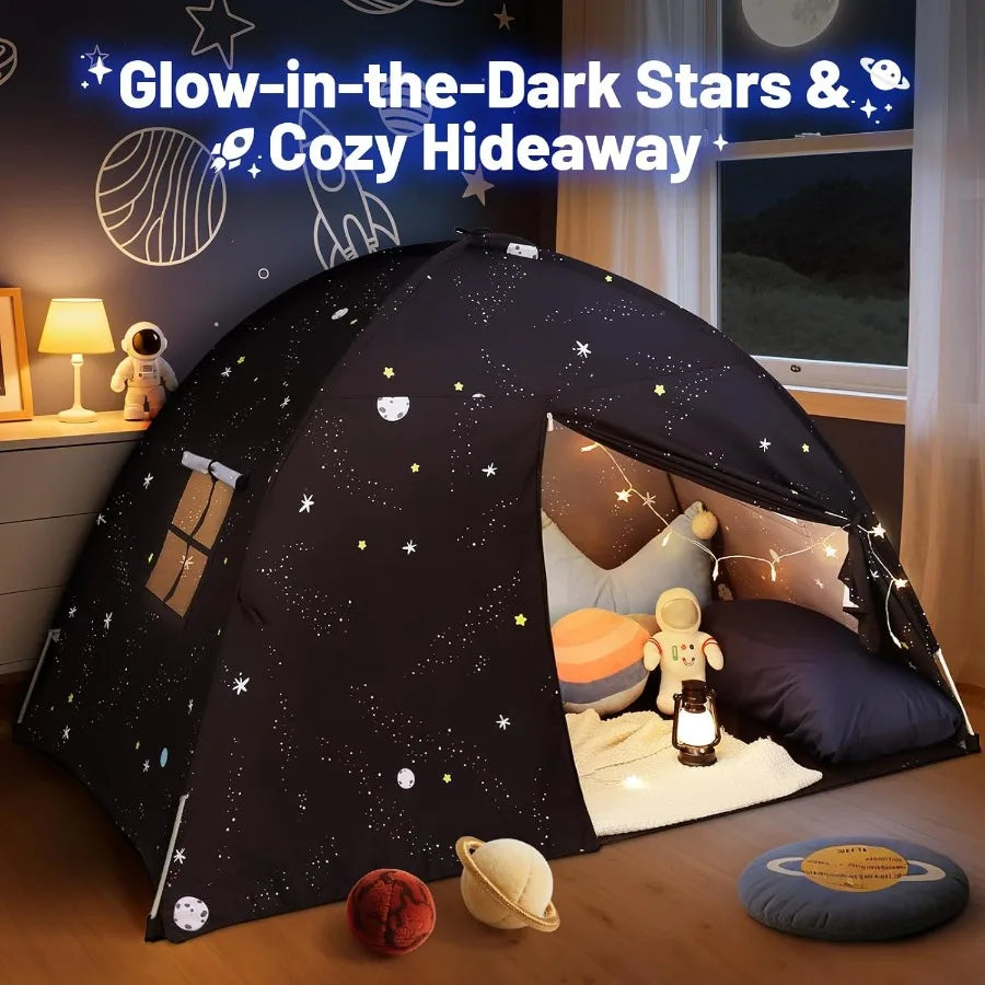 Large Teepee Tent for Indoor Play Tent with Star Lights in Black Galaxy - Soft Canopy Bed for Toddler Girls Boys Playroom Gift