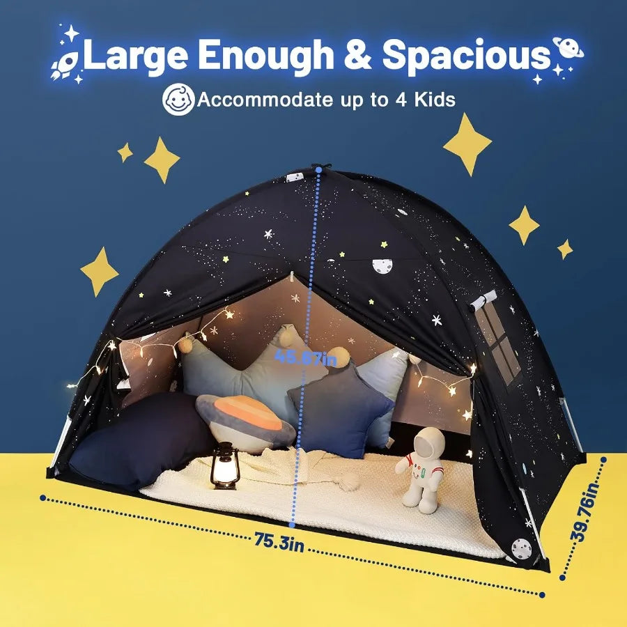 Large Teepee Tent for Indoor Play Tent with Star Lights in Black Galaxy - Soft Canopy Bed for Toddler Girls Boys Playroom Gift