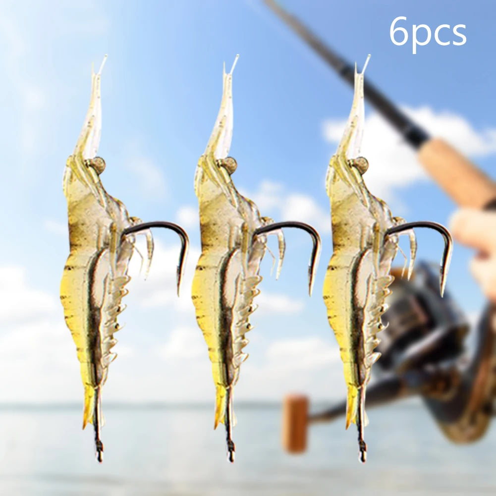 6pcs Shrimp Artificial Bait with Hooks Simulation Soft Prawn Carp Wobbler Shrimp Lure Sea Fishing Accessories