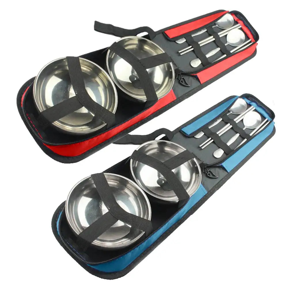 Picnic Utensils Set Camping Kitchen Tableware Set Stainless Steel Utensils with Bowl Spoon and Chopstick for Outdoor Adventures