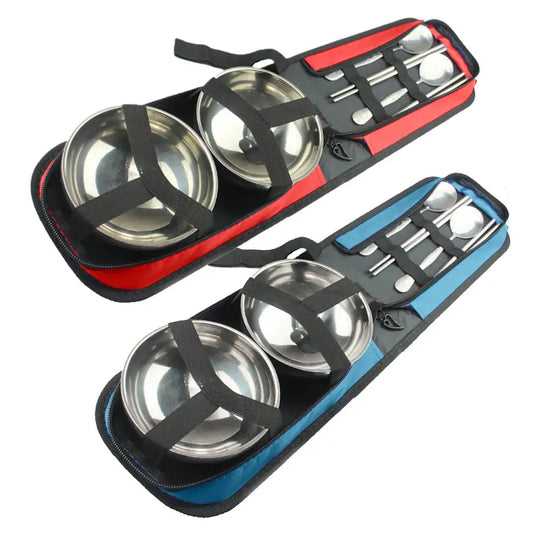 Picnic Utensils Set Camping Kitchen Tableware Set Stainless Steel Utensils with Bowl Spoon and Chopstick for Outdoor Adventures