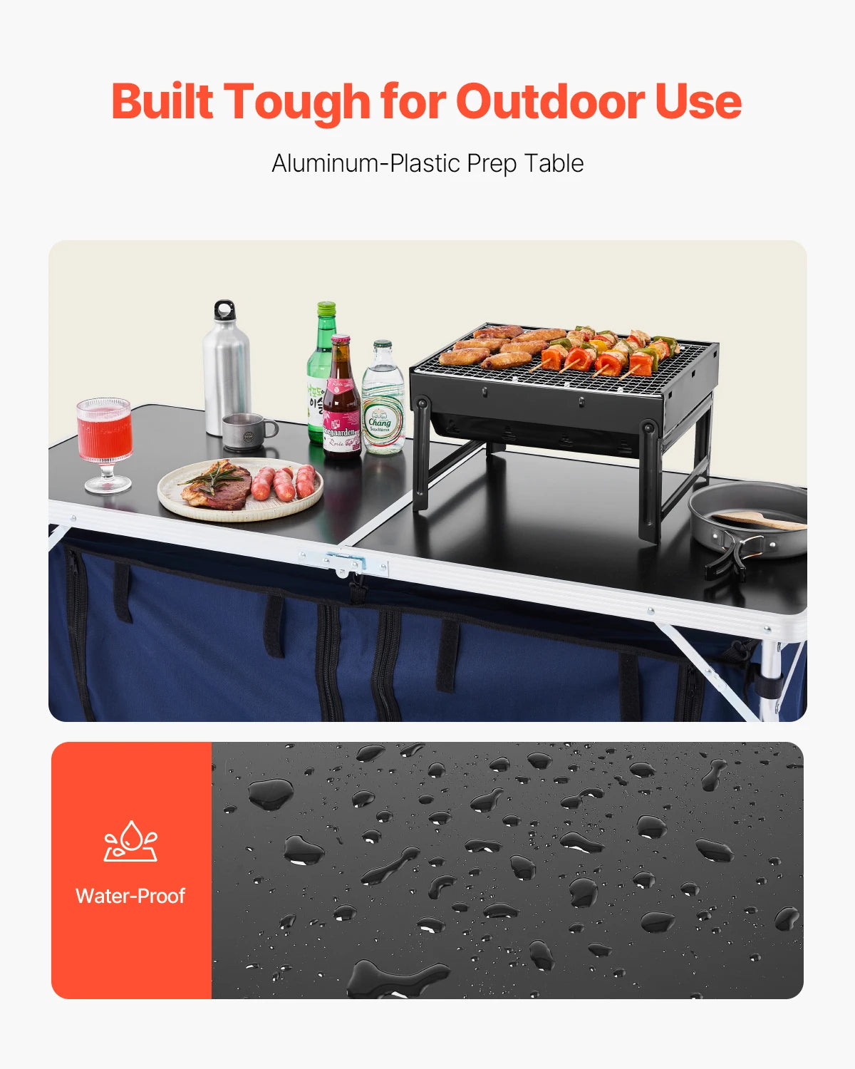 VEVORCamping Kitchen Table Folding Outdoor Cooking Table Aluminum Lightweight Portable Cook Station Foldable Camp Table for BBQ