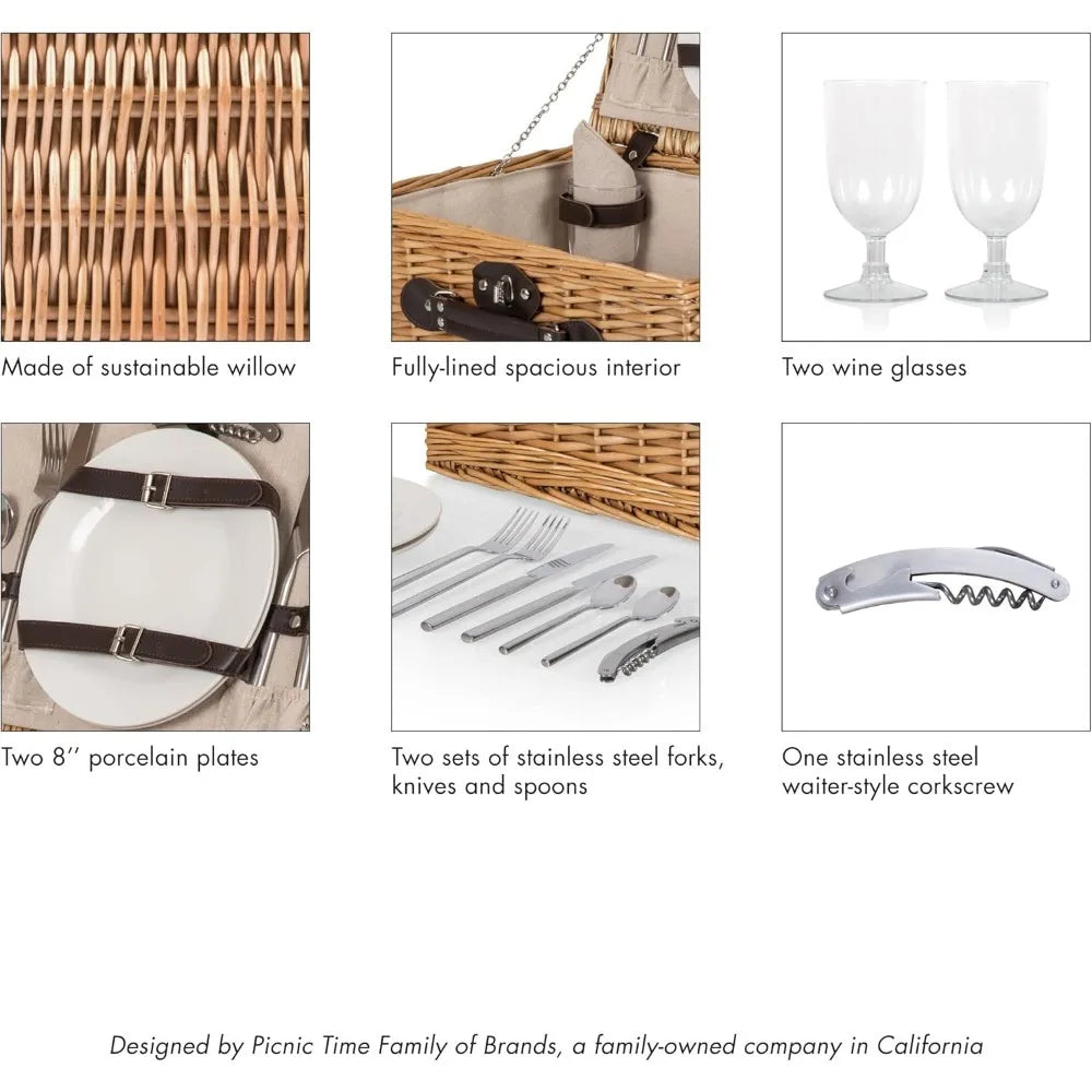 picnic time classic picnic basket for 2, romantic picnic for 2, wicker