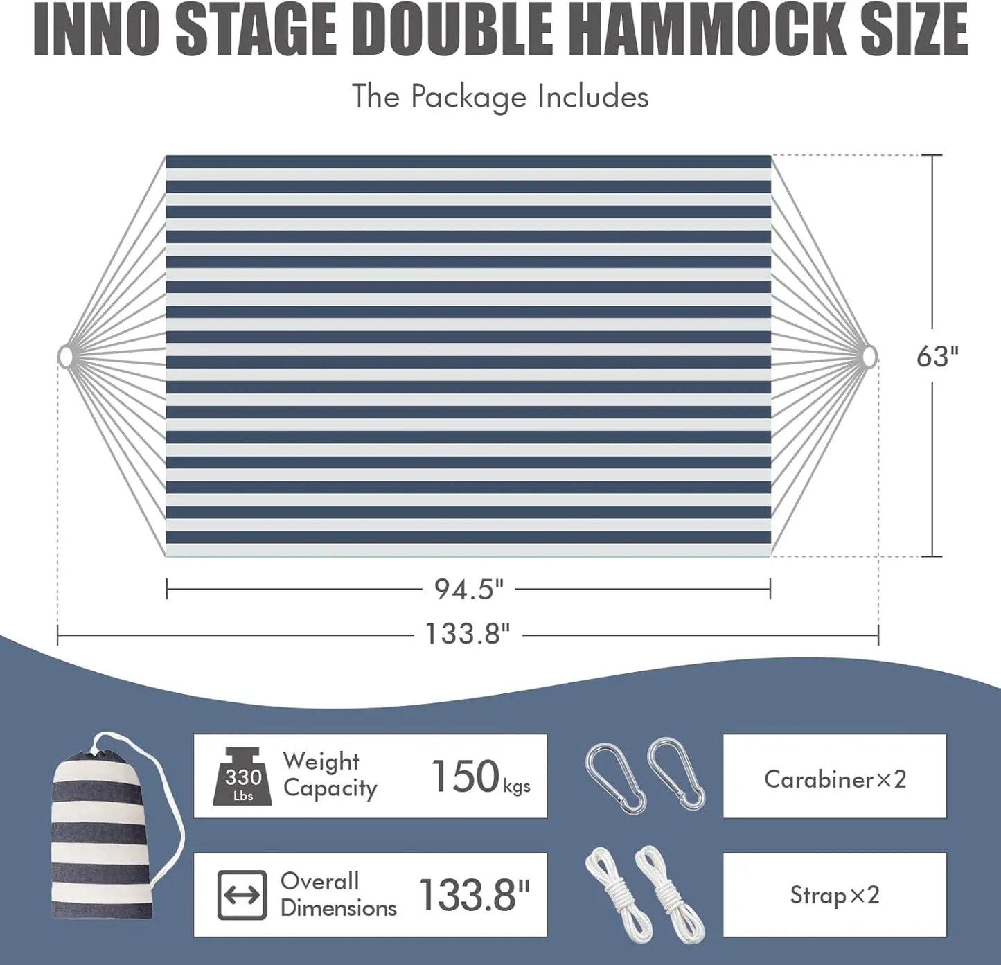 Extra Large Double Hammock with Tree Straps - Portable Camping Bed for Indoor and Outdoor Use, Includes Carrying Bag